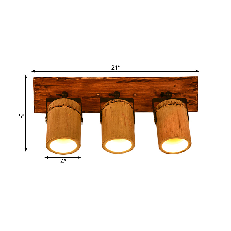BowLift | Vintage Cylinder Wall Lamp Sconces 2/3-Light Bamboo Wall Lamp in Brown with Linear Wooden Backplate