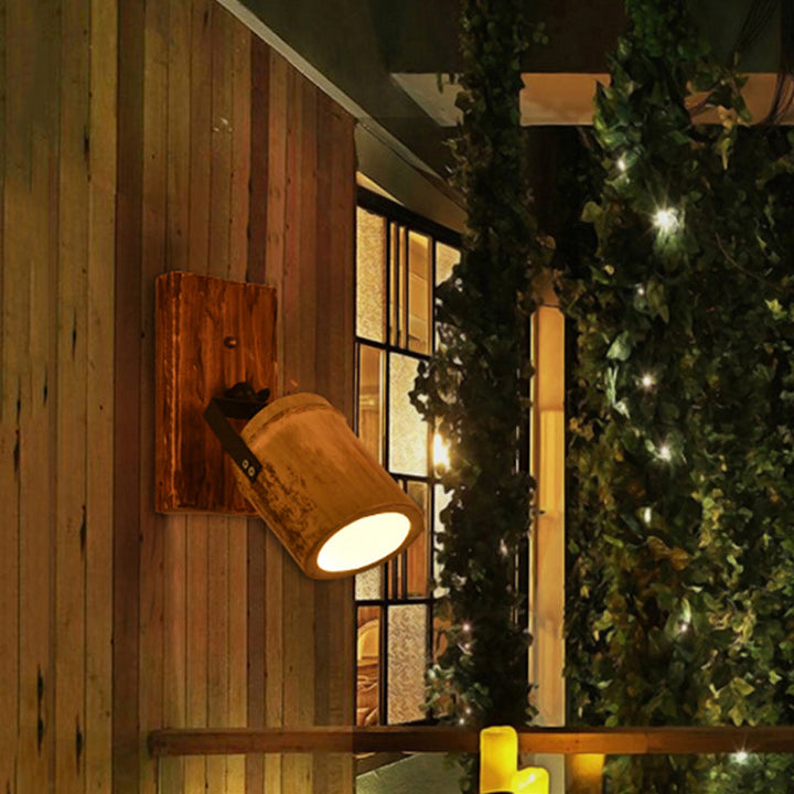 BowLift | Vintage Cylinder Wall Lamp Sconces 2/3-Light Bamboo Wall Lamp in Brown with Linear Wooden Backplate
