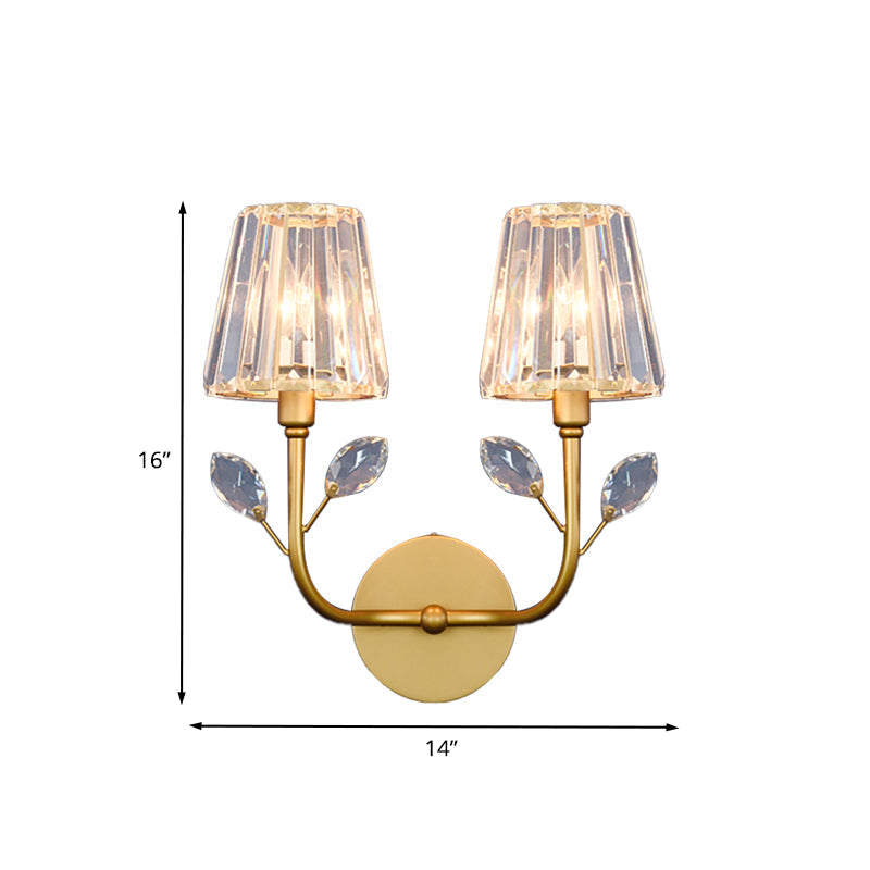 BowLift | Brass-finish conical wall lighting Minimalist 1/2-light crystal wall lamp with curved arm