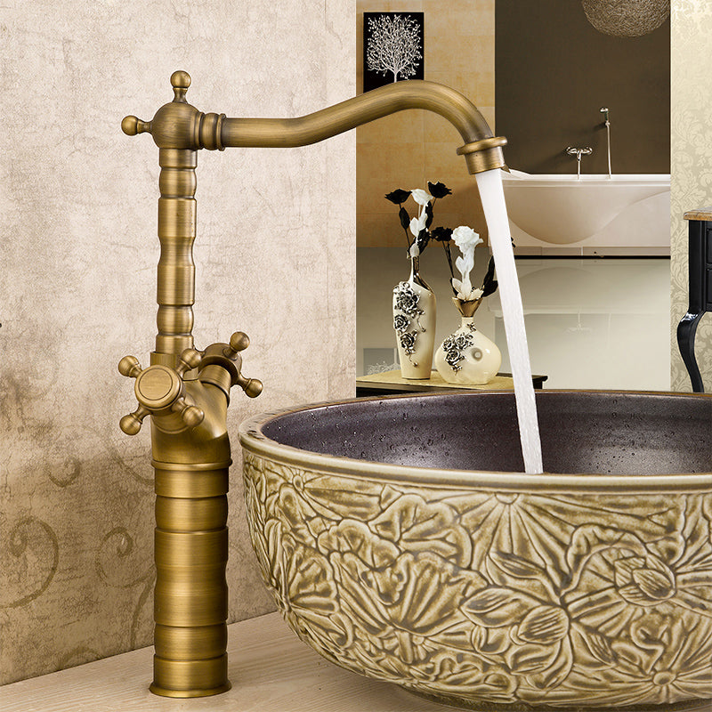 BowLift | Industrial Widespread Bathroom Faucet Cross Handle Medium Sink Faucet