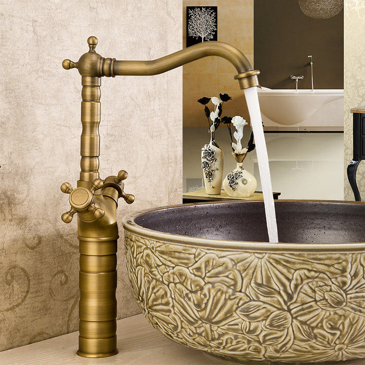 BowLift | Industrial Widespread Bathroom Faucet Cross Handle Medium Sink Faucet