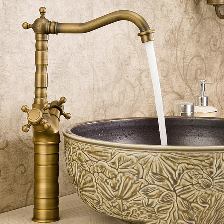 BowLift | Industrial Widespread Bathroom Faucet Cross Handle Medium Sink Faucet