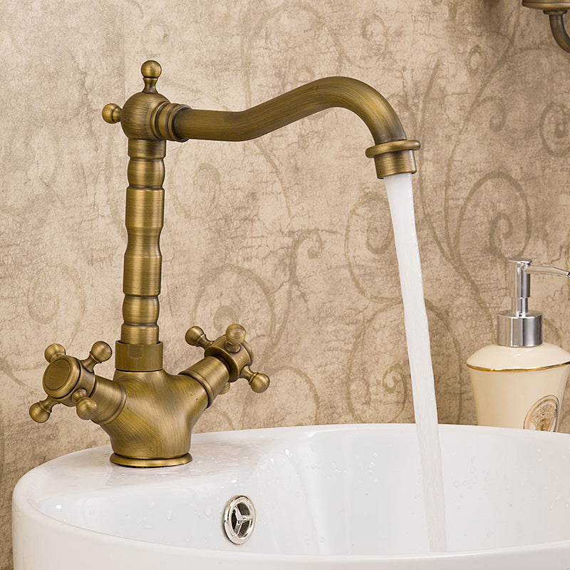 BowLift | Industrial Widespread Bathroom Faucet Cross Handle Medium Sink Faucet
