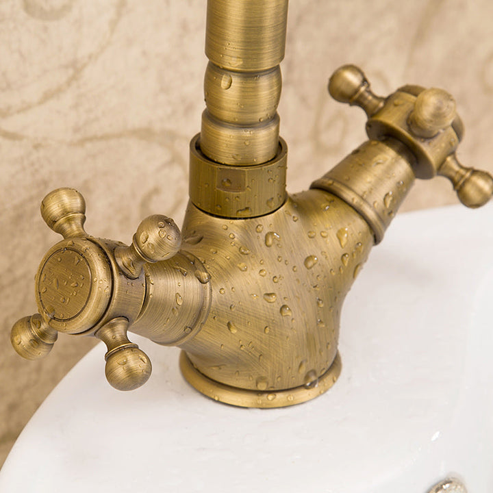 BowLift | Industrial Widespread Bathroom Faucet Cross Handle Medium Sink Faucet