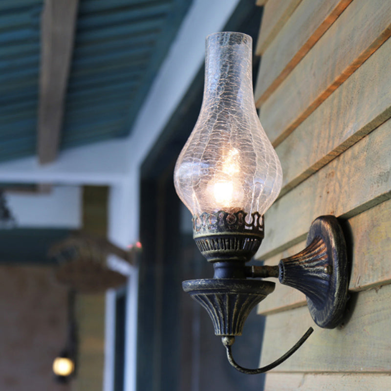 BowLift | Factory Vase Shadow Wall Lamp 1 Head Yellow/Clear Crackle Glass Wall Lighting Fixture for Outdoor