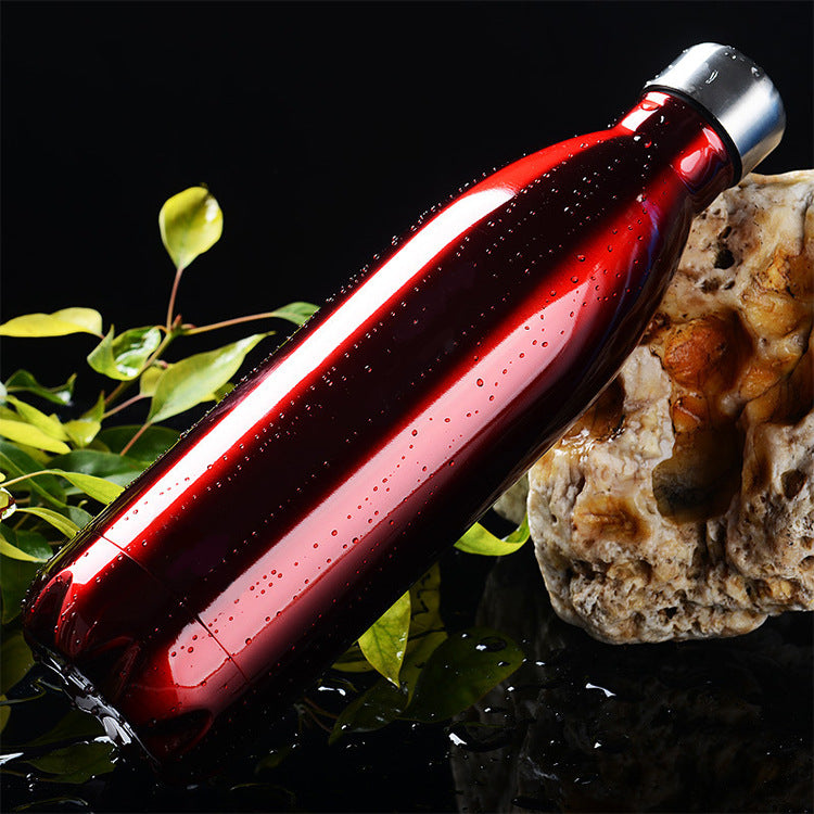 Women's Stainless Steel Drinking Bottle with Wood Look Bowlift