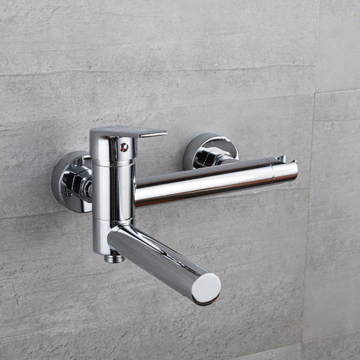 BowLift | Lever Handle Bathtub Faucet Wall Mount Shower Hose Swivel Spout Bathtub Filling with Hand Shower