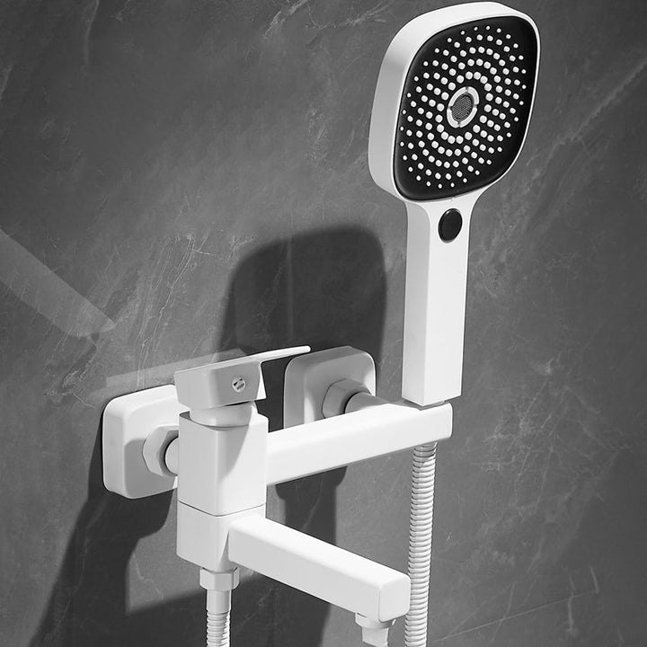 BowLift | White Bath Water Faucet Trim Single Lever Handle Swivel Spout Wall Mounted Hand Shower Bathtub Filler