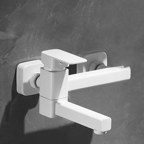 BowLift | White Bath Water Faucet Trim Single Lever Handle Swivel Spout Wall Mounted Hand Shower Bathtub Filler