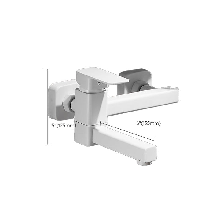BowLift | White Bath Water Faucet Trim Single Lever Handle Swivel Spout Wall Mounted Hand Shower Bathtub Filler