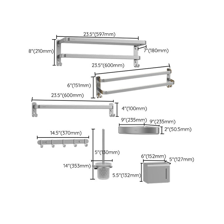 BowLift | Minimalism Gray Bathroom Accessories Set Contemporary Style Aluminum Towel Rack