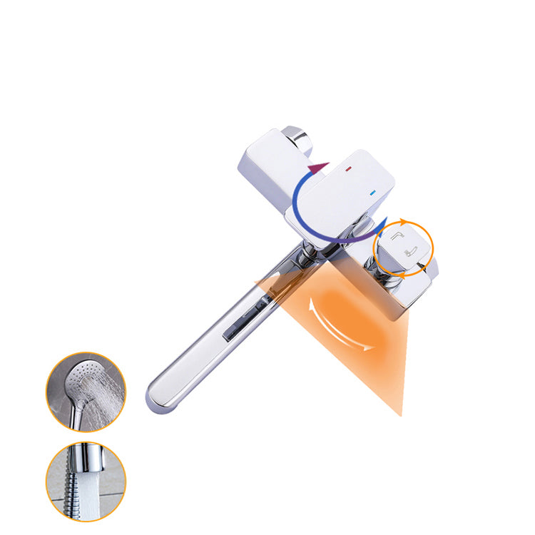 BowLift | Chrome polished bathroom faucet wall-mounted with swivel spout and hand shower