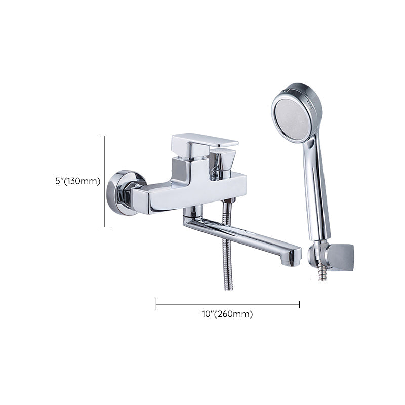 BowLift | Chrome polished bathroom faucet wall-mounted with swivel spout and hand shower