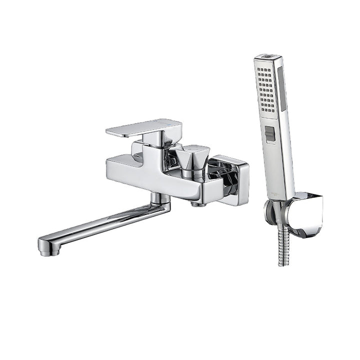 BowLift | Wall Mounted Bathtub Faucet Trim Polished Chrome Swivel Spout with Hand Shower