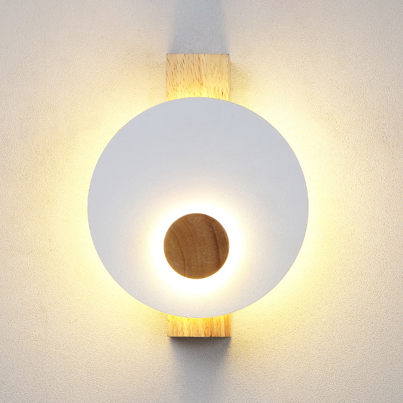 BowLift | Black/Gray/White Disc Wall Light Minimalist LED Metal Wall Lamp with Wooden Back for the Bedroom