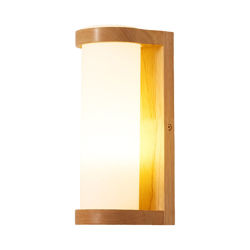 BowLift | Simple rectangular wall lamp wood 1 head corner wall embedded lamp with tubular opal glass shade