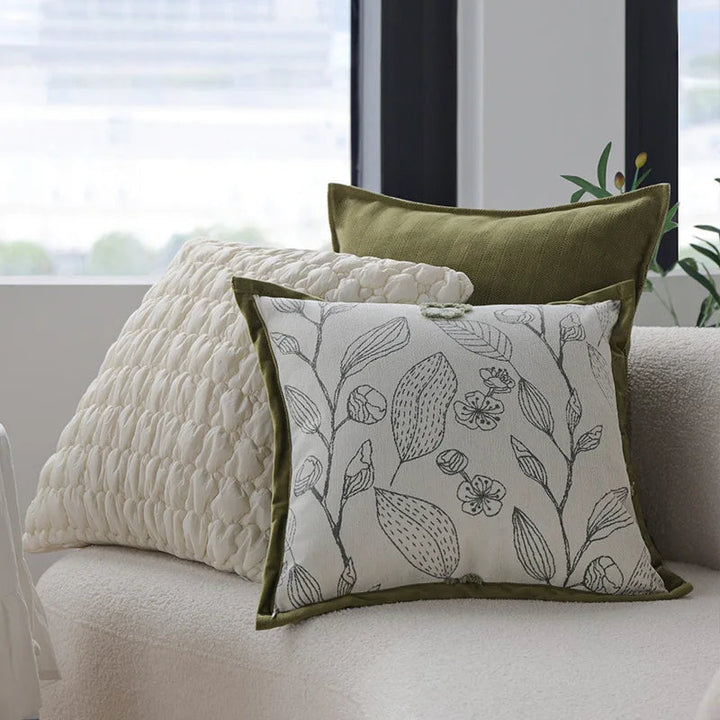 BowLift | Light Luxury Cream Green Cushion Cover 45x45cm – Decorative Jacquard Pillowcase