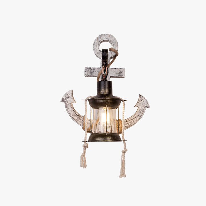 BowLift | Rustic Wood Anchor Wall Lamp with Lantern