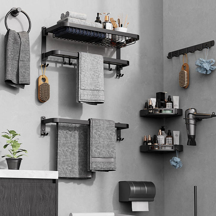 BowLift | Minimalist black bathroom accessory set paper holder towel bar bath hardware set