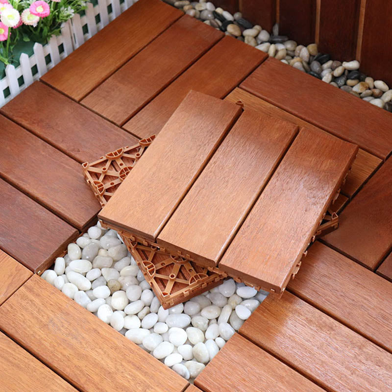 BowLift | Classic wooden deck tiles connecting composite patio tiles