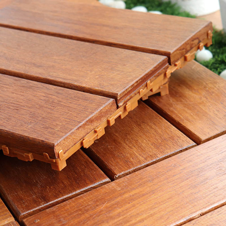 BowLift | Classic wooden deck tiles connecting composite patio tiles