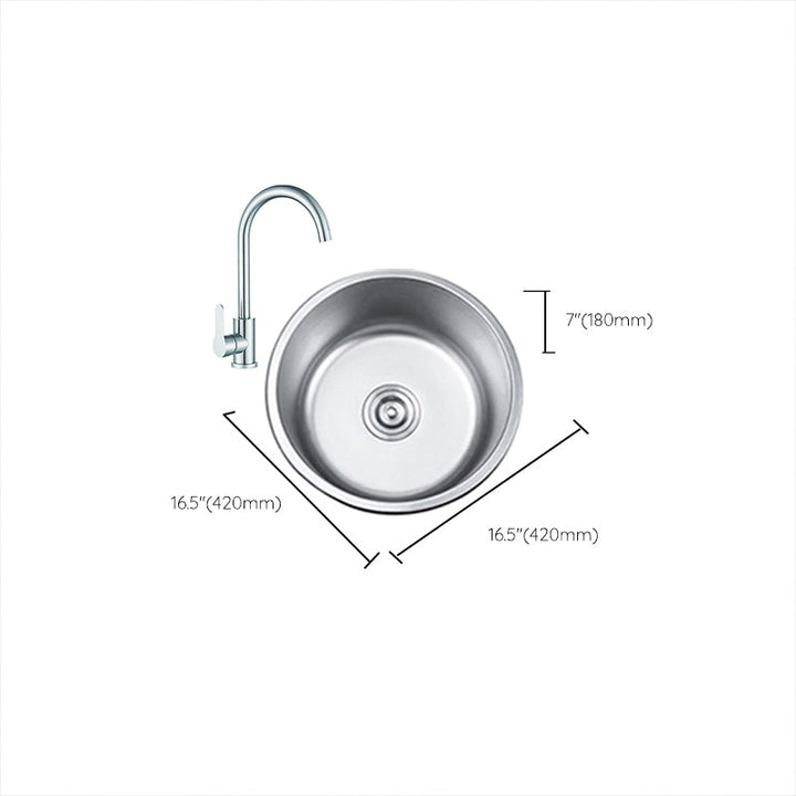 BowLift | Round Single Bowl Kitchen Sink Stainless Steel Sink with Drain Strainer Set
