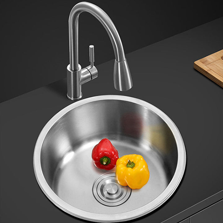 BowLift | Contemporary Single Basin Kitchen Sink Round Stainless Steel Sink with Drain Strainer Set