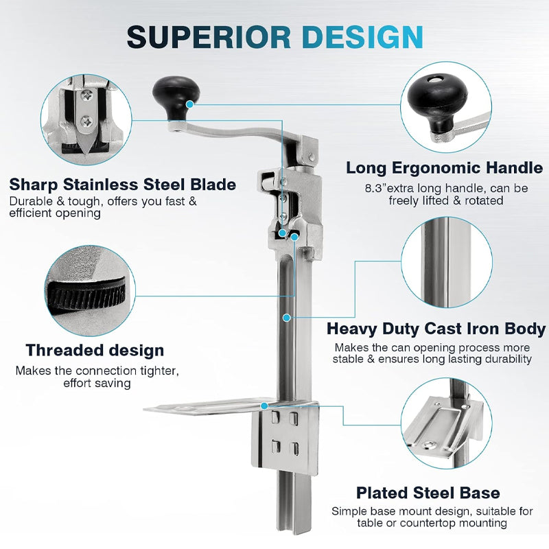 BowLift | Manual Can Opener For Cans Up to 13" Tall with Plated Steel Base for Restaurant Hotel Food Store