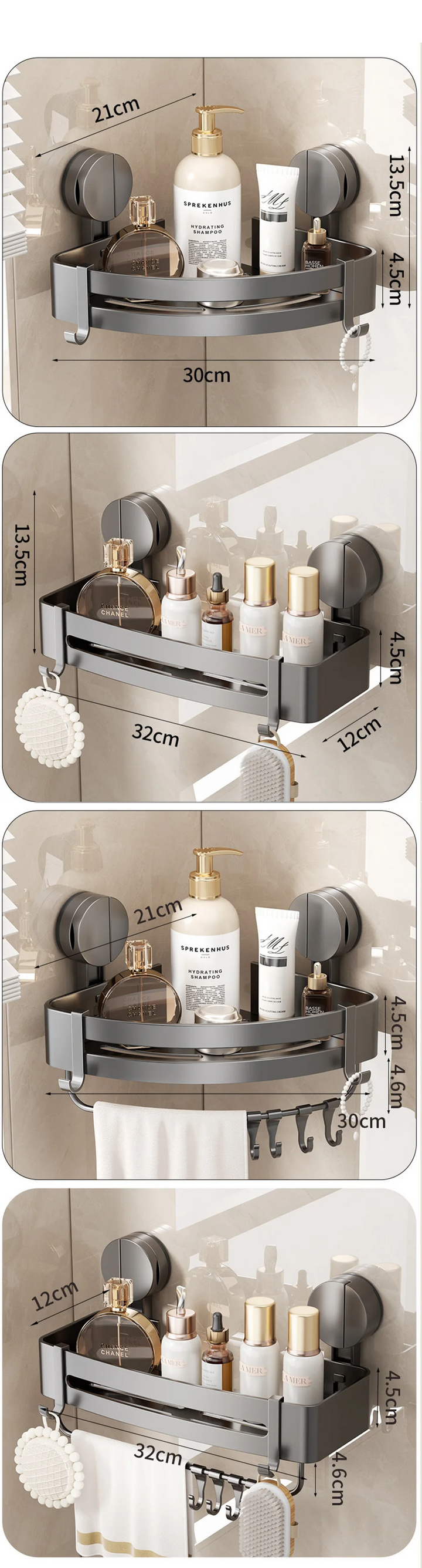 AquaGrip – Luxury Suction Cup Bath Shelf without Drilling Bowlift