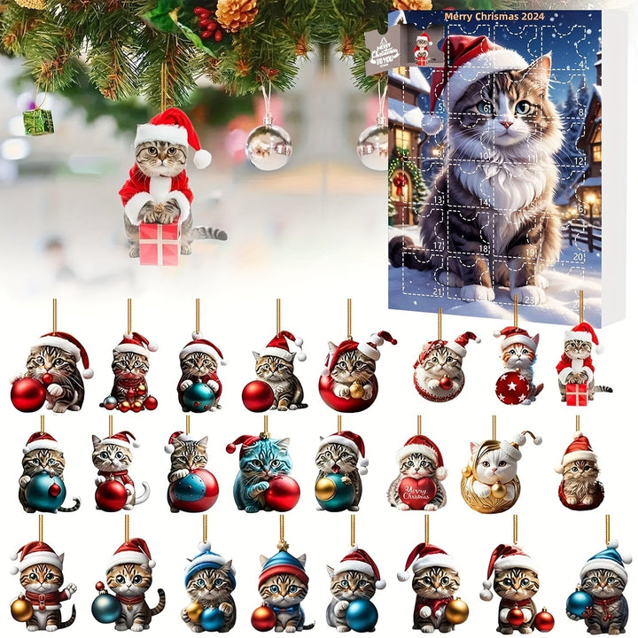 BowLift | Vintage Cats Advent Calendar – 24-piece Christmas Calendar with Acrylic Hang Tags