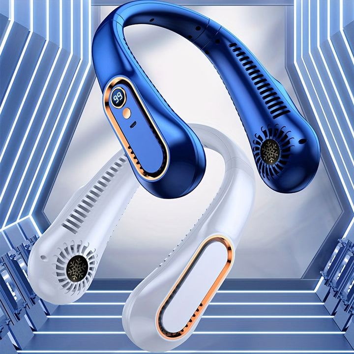 Stay Cool And Comfortable With This USB Rechargeable 5-Speed Adjustable Neck Fan - Digital Display & Bladeless! | Bowlift