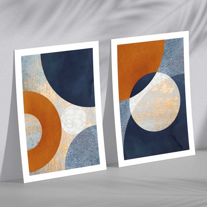 Blue and Orange Mixed Media Set of 2 Art Prints | Bowlift
