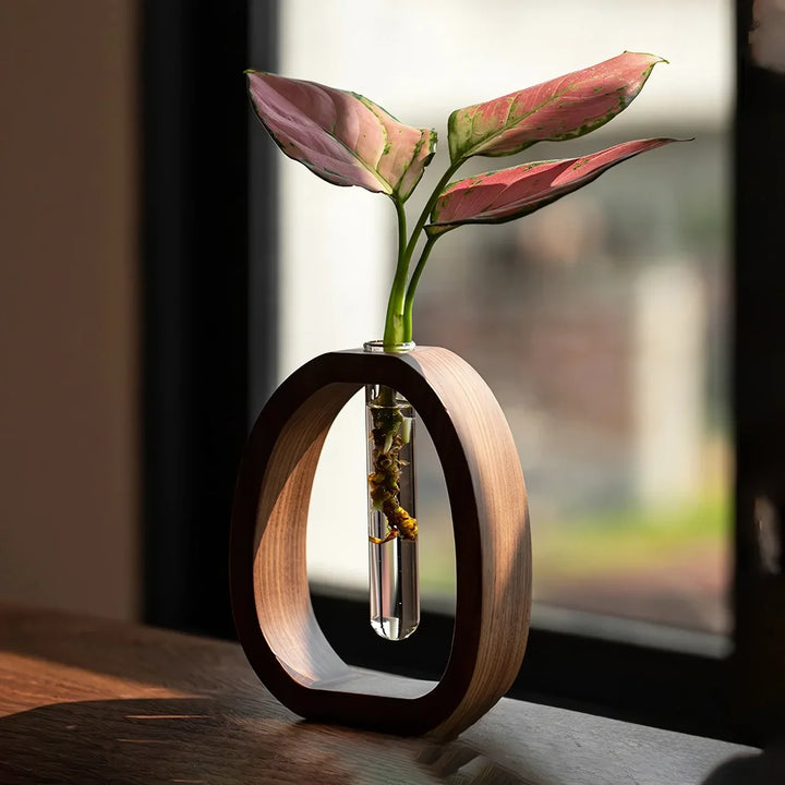 BowLift | Walnut Solid Wood Flower Vase - Modern Creative Plant Stand