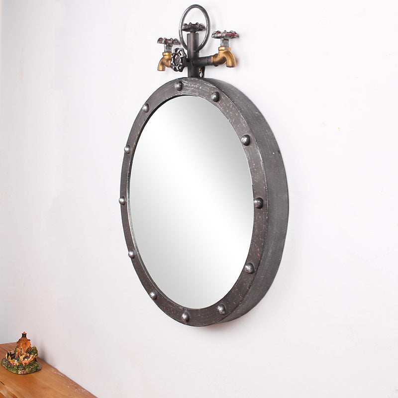 Industrial-Style Round Wall Mirror with Vintage Pipe Design Bowlift