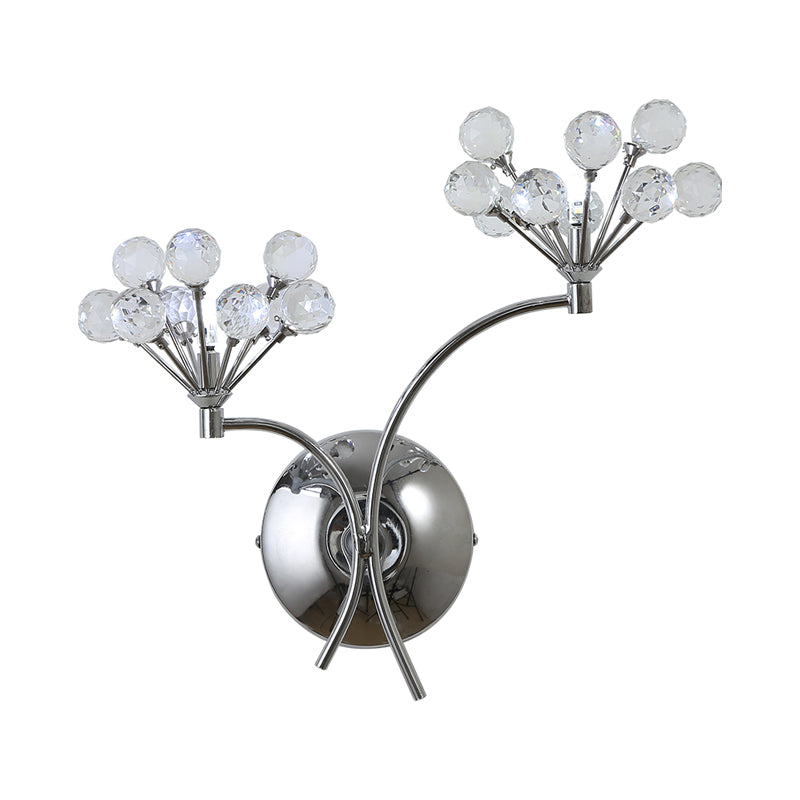 BowLift | Crystal Balls Floral Wall Lighting Modern Style 2 Lights Living Room Wall Lamp Chrome