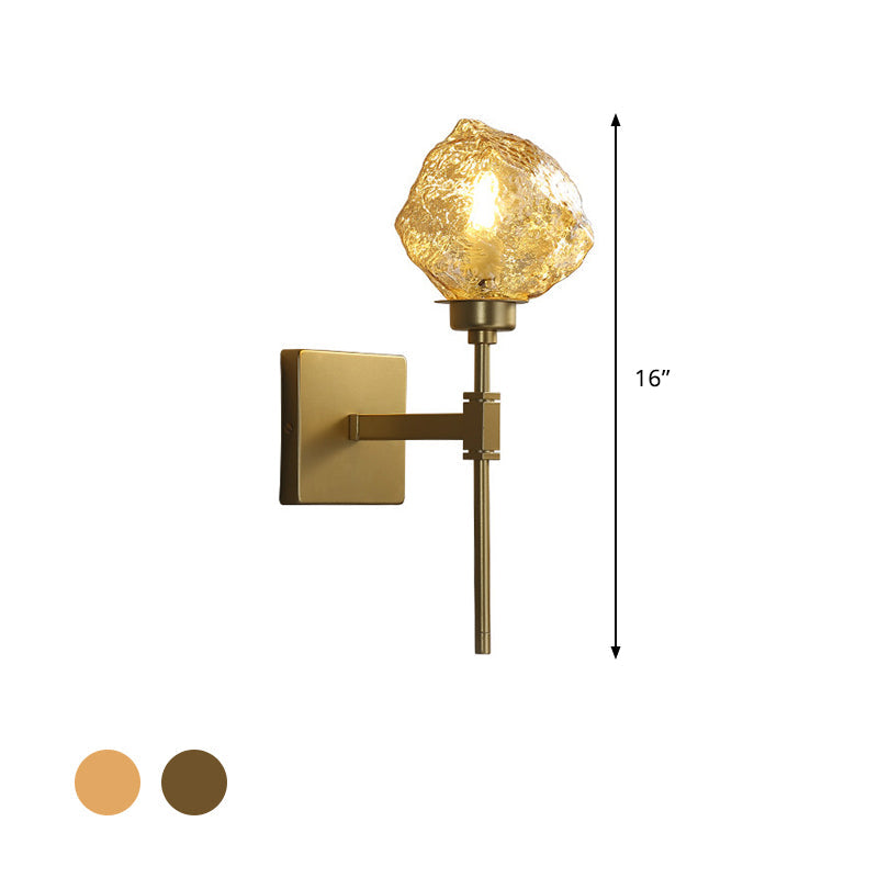 BowLift | Brass Ice Block Wall Light Scone Postmodern 1 Head Amber/Smoke Gray Glass Wall Mounted Lamp for Living Room