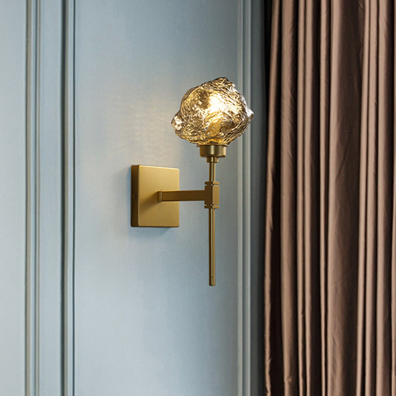 BowLift | Brass Ice Block Wall Light Scone Postmodern 1 Head Amber/Smoke Gray Glass Wall Mounted Lamp for Living Room