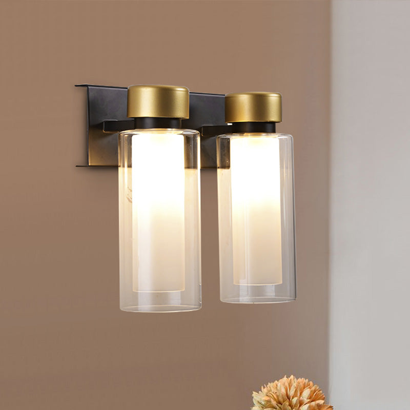 BowLift | Brass Dual Cylinder Wall Lamp Post-Modern 2 Lamps Clear Glass LED Wall Mount Lamp
