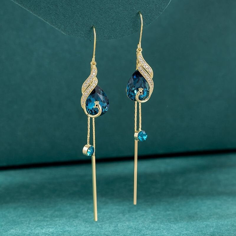 BowLift | Korean Style Blue Crystal Phoenix Earrings