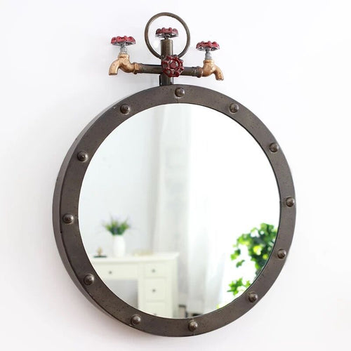 Industrial-Style Round Wall Mirror with Vintage Pipe Design Bowlift
