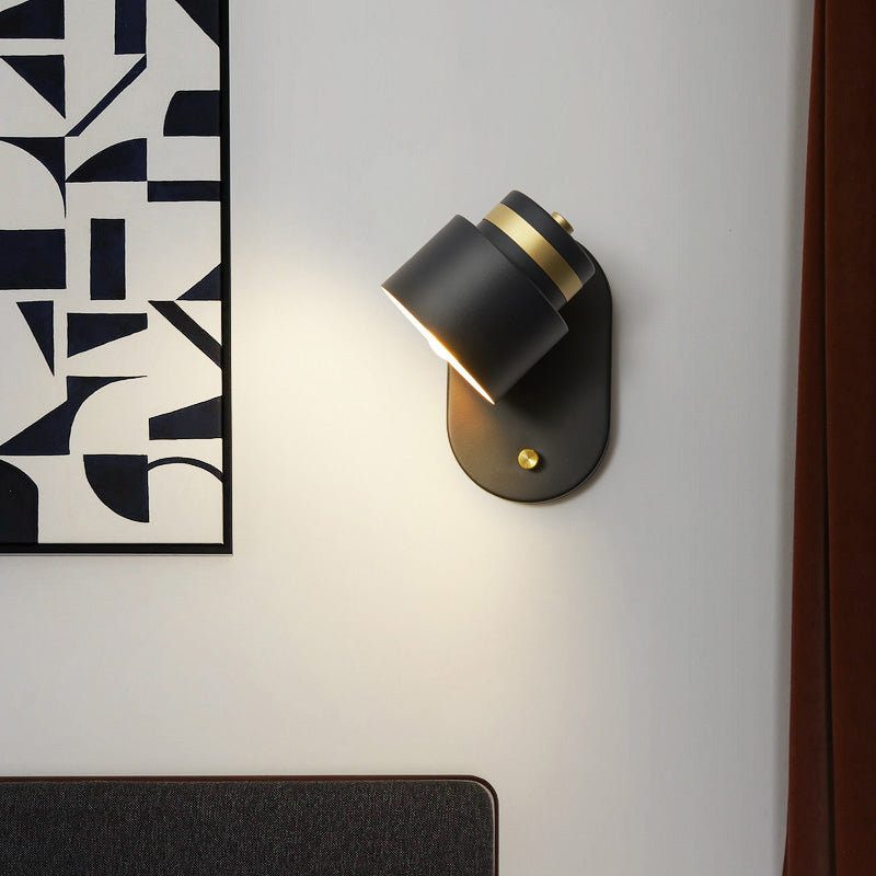 BowLift | Metal Small Drum Wall Mount Lighting Modern 1 Head Black and Gold LED Rotatable Wall Light Lamp