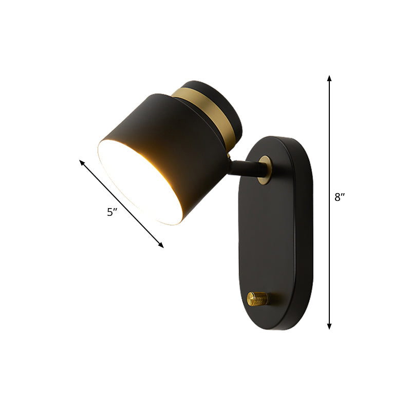 BowLift | Metal Small Drum Wall Mount Lighting Modern 1 Head Black and Gold LED Rotatable Wall Light Lamp