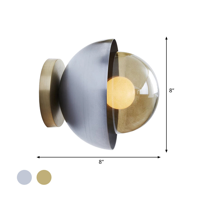 BowLift | Metallic Half-Moon Wall Lamp Modernist 1-Light Brass/Chrome Wall Light with Orb Tan Glass Shade for Hallway