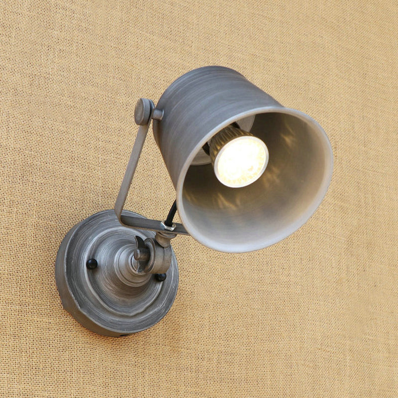 BowLift | Antique Style Bucket Wall Lamp Sconces 1 Light Iron Adjustable Wall Mounted Light in Black/Grey for Outdoor