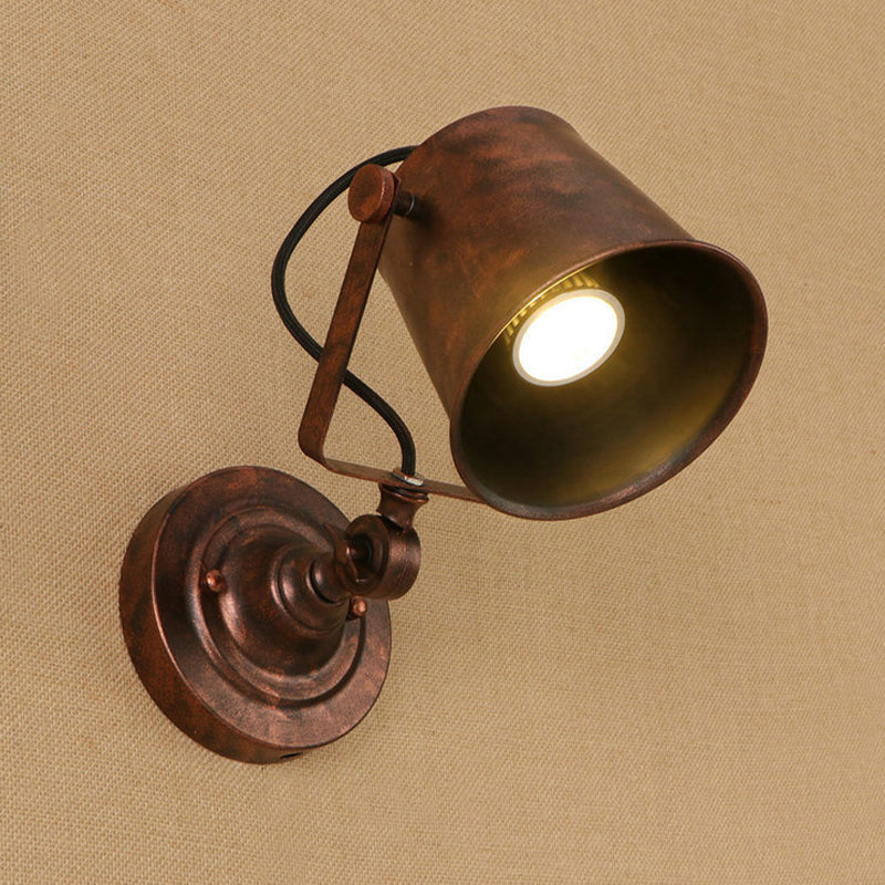 BowLift | Antique Style Bucket Wall Lamp Sconces 1 Light Iron Adjustable Wall Mounted Light in Black/Grey for Outdoor