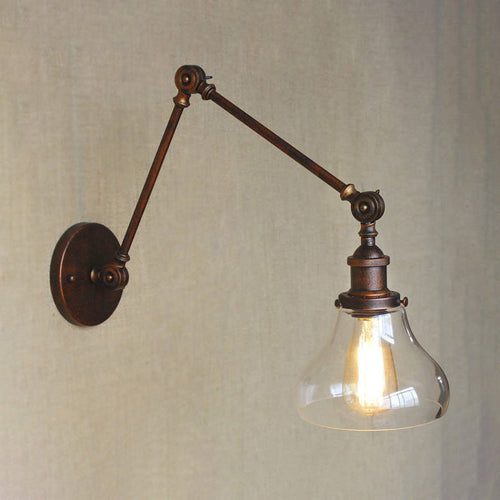 BowLift | Clear Glass Pear Shade Wall Lamp Antique 1 Light Living Room Lighting Fixture in Rustic Copper