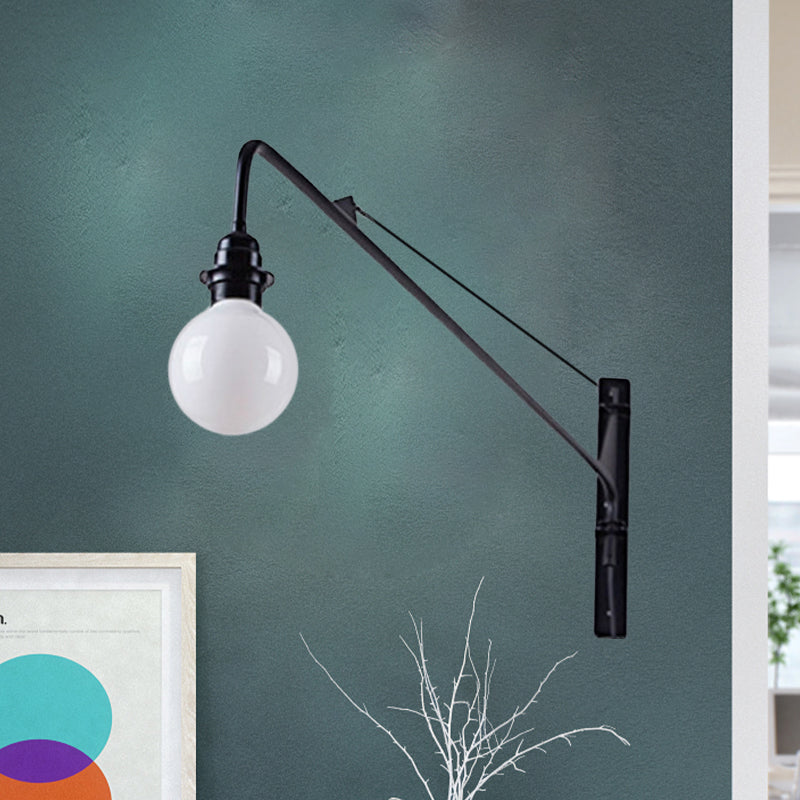 BowLift | Metal Long Arm Wall Lamp with Bare Bulb Industrial Style 1 Light Study Room Sconces Lighting in Black