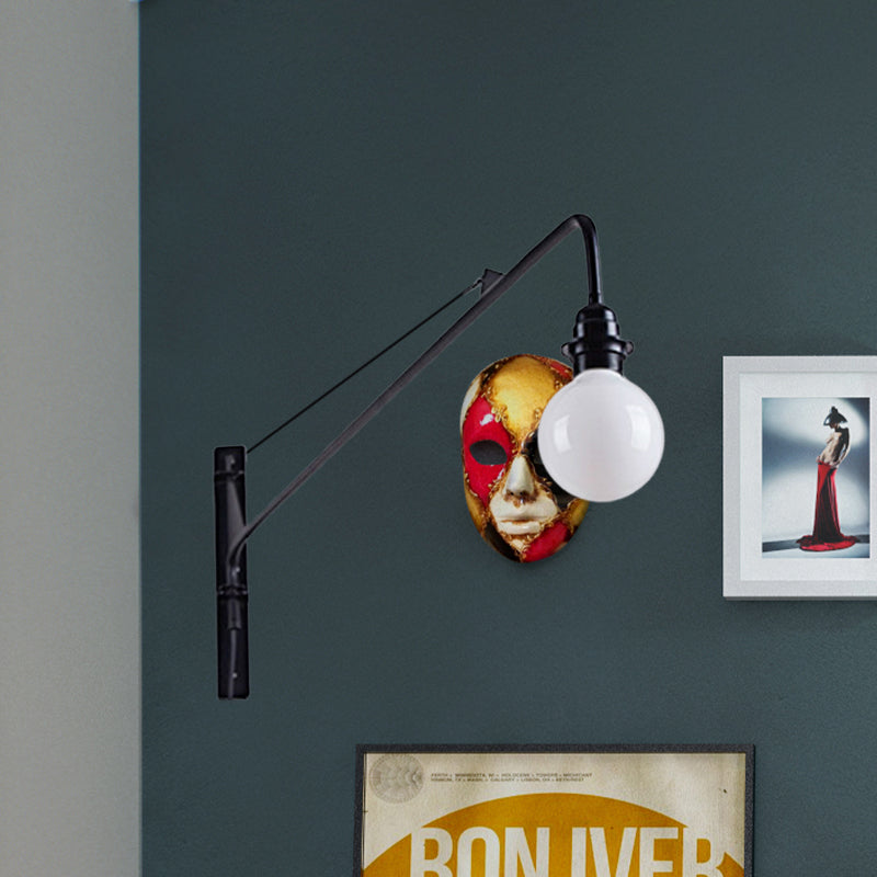 BowLift | Metal Long Arm Wall Lamp with Bare Bulb Industrial Style 1 Light Study Room Sconces Lighting in Black