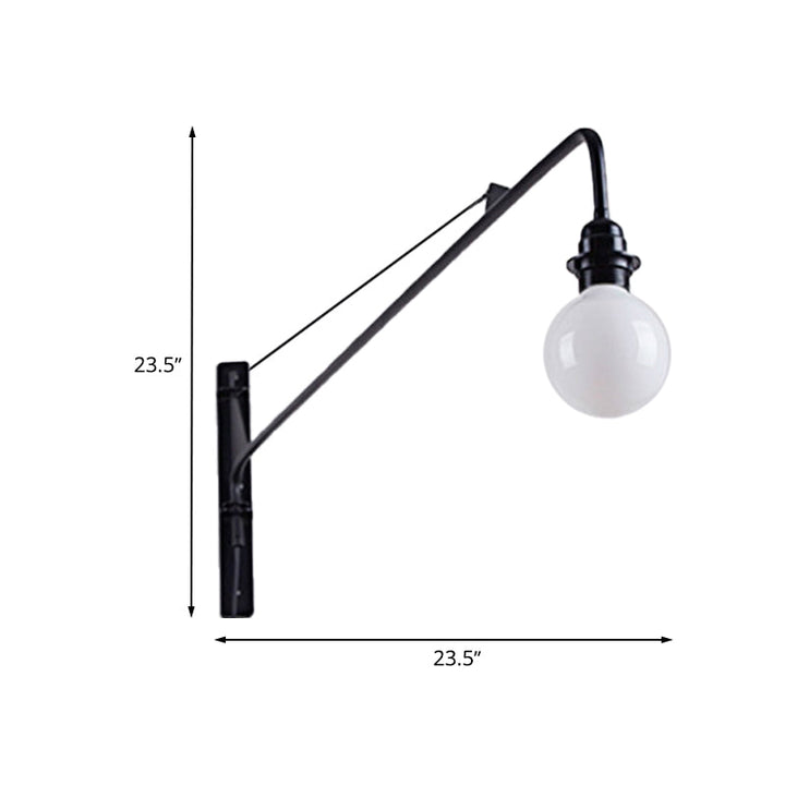 BowLift | Metal Long Arm Wall Lamp with Bare Bulb Industrial Style 1 Light Study Room Sconces Lighting in Black