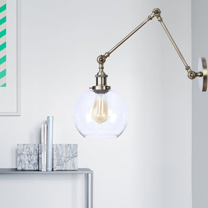 BowLift | Rustic Globe Wall Lighting Fixture 1 Bulb Clear Glass Sconces Light in Antique Brass